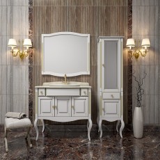 Комплект мебели напольный «Лаура с мраморной столешницей, белый матовый с бежевой патиной/swarovski золото», фото