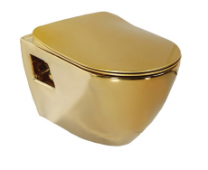 Унитаз подвесной Creavit Single TP325.00110 Gold, Крышка-сиденье Creavit KC4080 с микролифтом, ультратонкая, золото, фото 1, цена