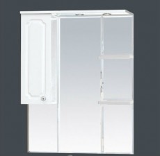 Зеркальный шкаф «Александра 75 левый, со светом, белый металлик», фото