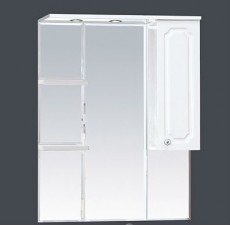 Зеркальный шкаф «Александра 75 правый, со светом, белый металлик», фото